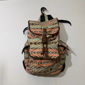 Tribal Print Backpack with Brown Accents